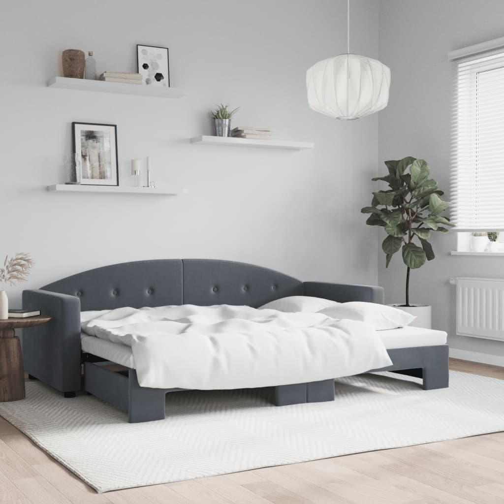 Slaapbank met onderschuifbed 80x200 cm fluweel donkergrijs is nu te koop bij PeponiXL, paradijselijk wonen!