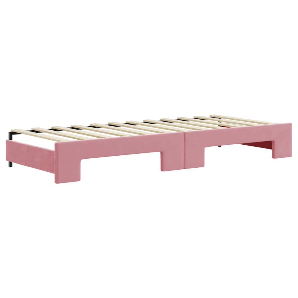Slaapbank met onderschuifbed 80x200 cm fluweel roze