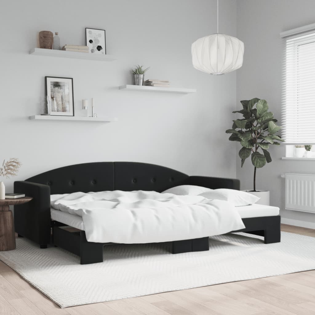Slaapbank met onderschuifbed 80x200 cm fluweel zwart is nu te koop bij PeponiXL, paradijselijk wonen!