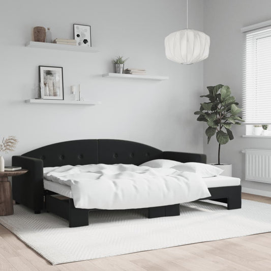 Slaapbank met onderschuifbed 80x200 cm fluweel zwart is nu te koop bij PeponiXL, paradijselijk wonen!