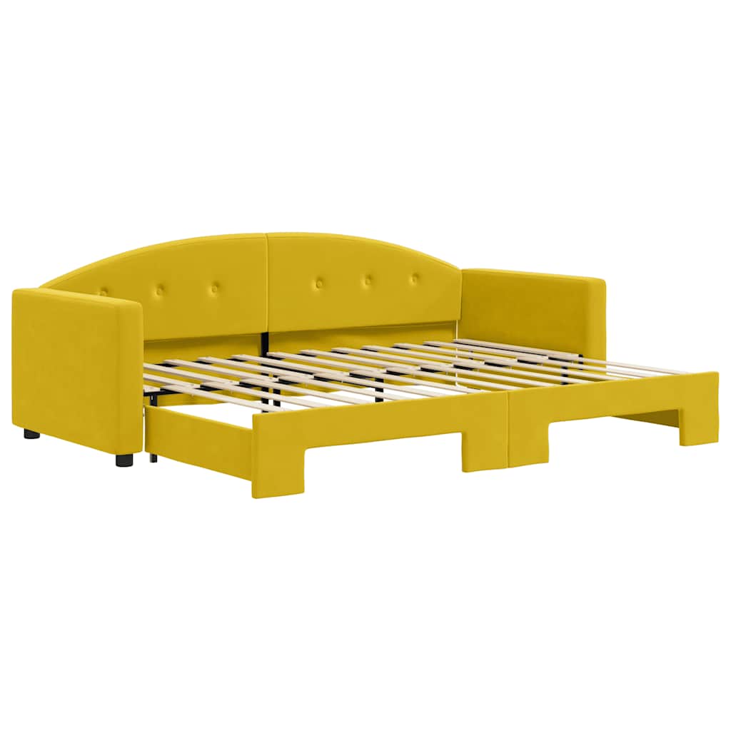 Slaapbank met onderschuifbed 80x200 cm fluweel geel is nu te koop bij PeponiXL, paradijselijk wonen!