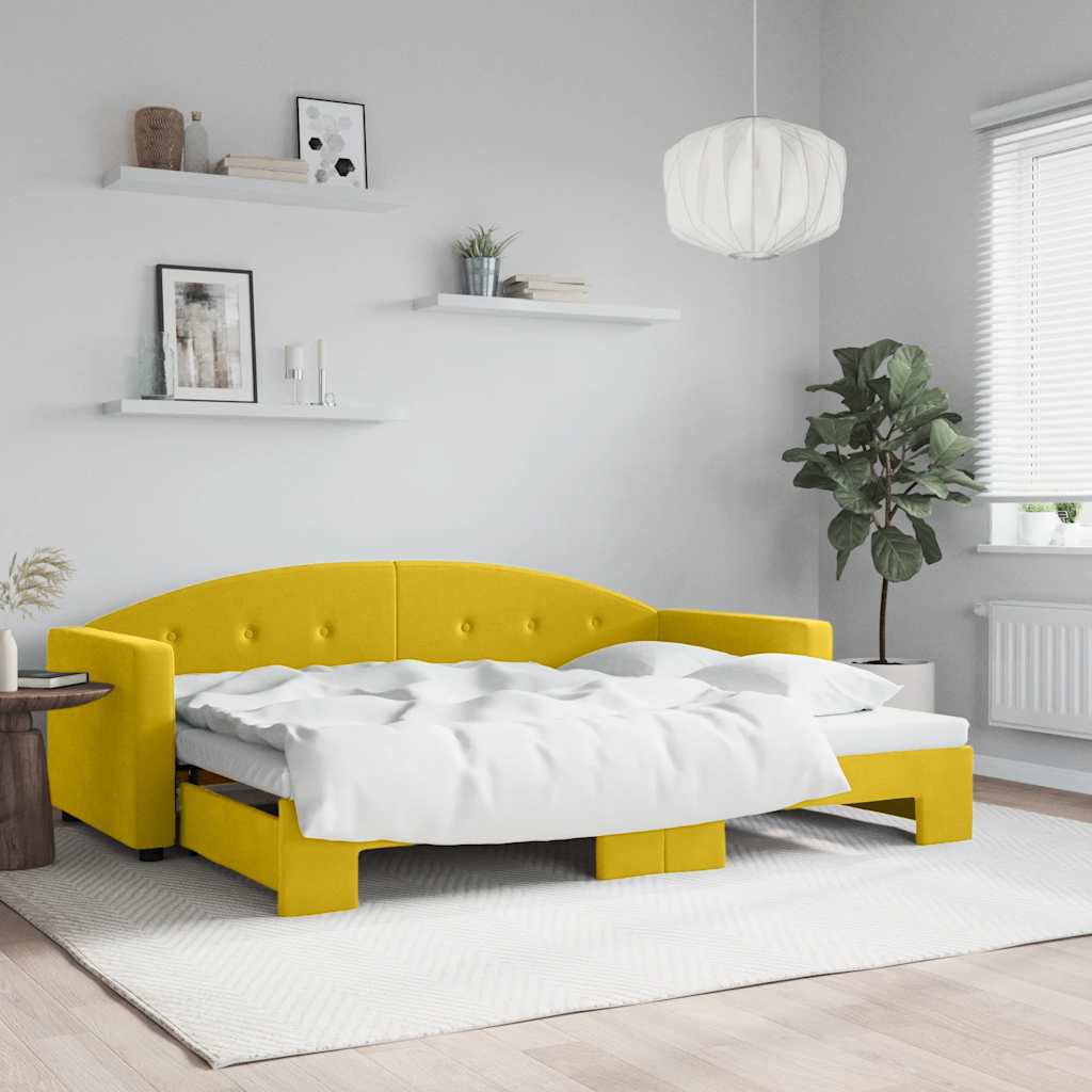 Slaapbank met onderschuifbed 80x200 cm fluweel geel is nu te koop bij PeponiXL, paradijselijk wonen!