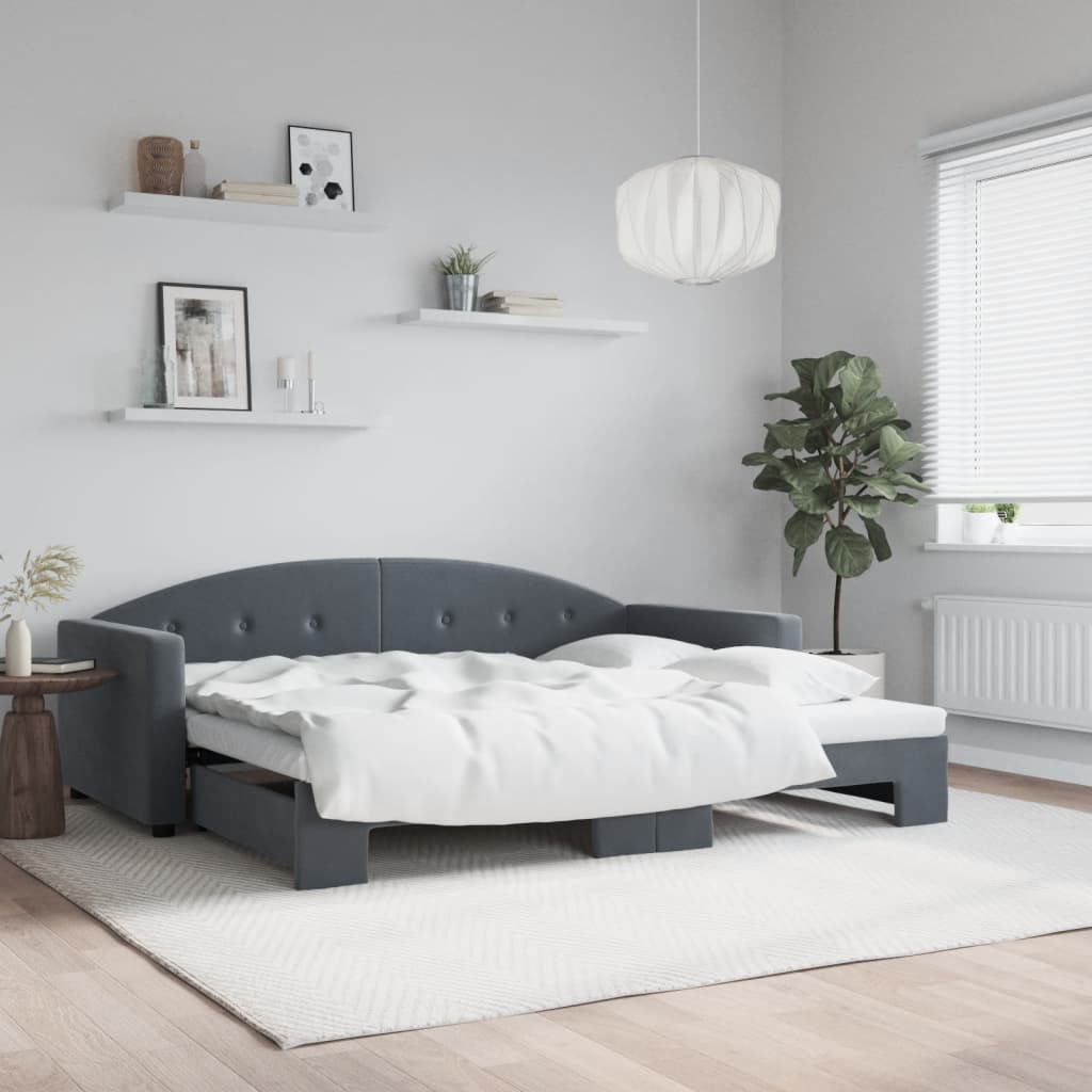 Slaapbank met onderschuifbed 90x200 cm fluweel donkergrijs is nu te koop bij PeponiXL, paradijselijk wonen!