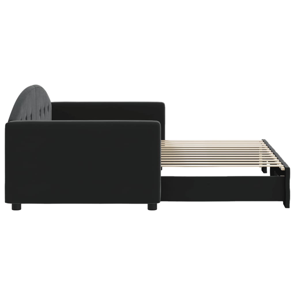 Slaapbank met onderschuifbed 90x200 cm fluweel zwart is nu te koop bij PeponiXL, paradijselijk wonen!