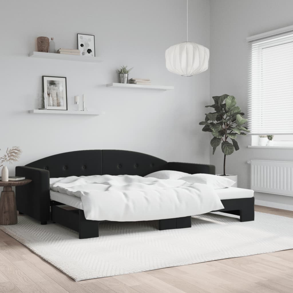Slaapbank met onderschuifbed 90x200 cm fluweel zwart is nu te koop bij PeponiXL, paradijselijk wonen!