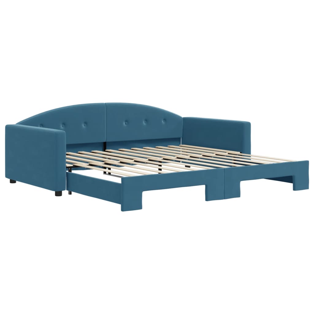 Slaapbank met onderschuifbed 100x200 cm fluweel blauw is nu te koop bij PeponiXL, paradijselijk wonen!
