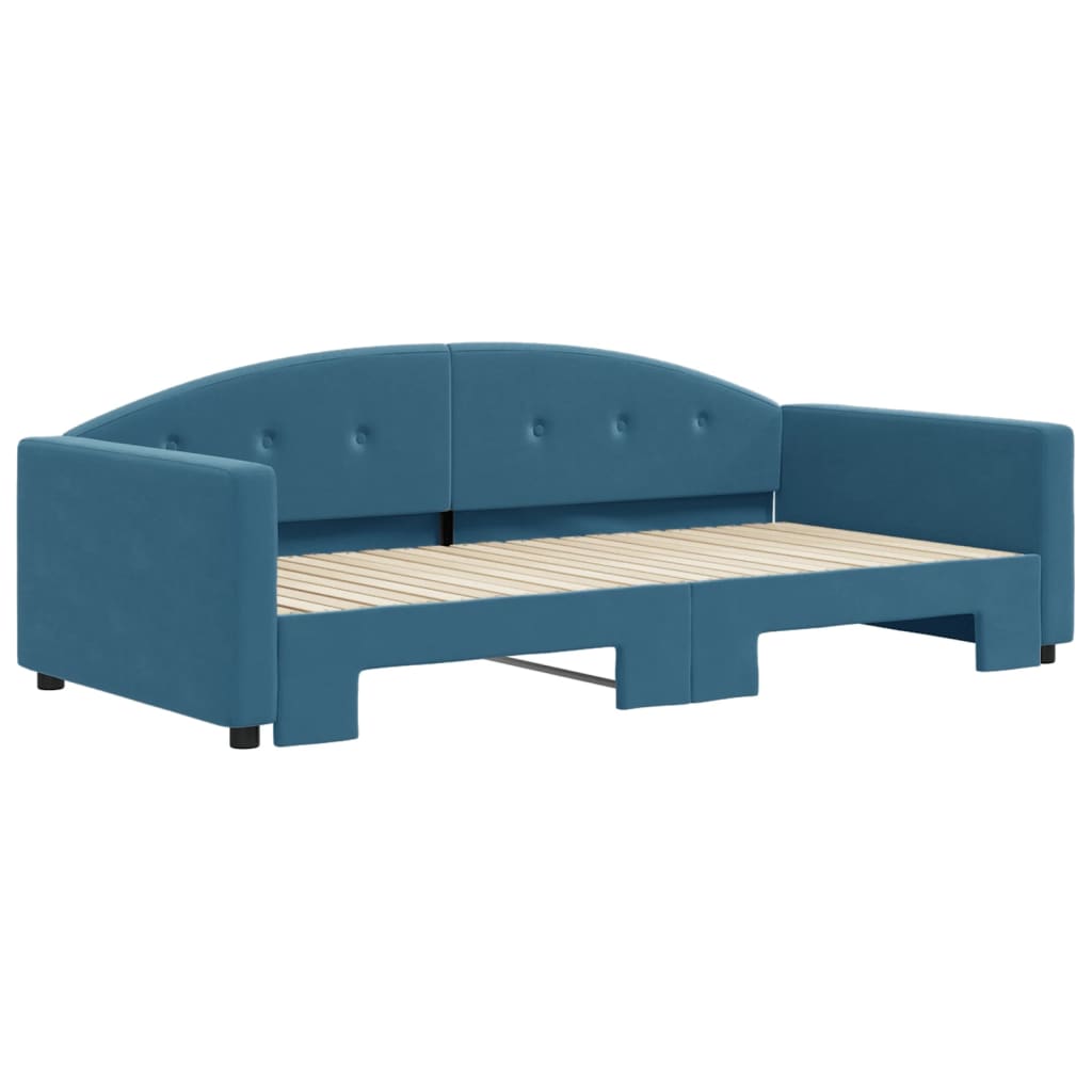 Slaapbank met onderschuifbed 100x200 cm fluweel blauw is nu te koop bij PeponiXL, paradijselijk wonen!