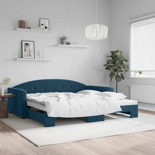 Slaapbank met onderschuifbed 100x200 cm fluweel blauw is nu te koop bij PeponiXL, paradijselijk wonen!