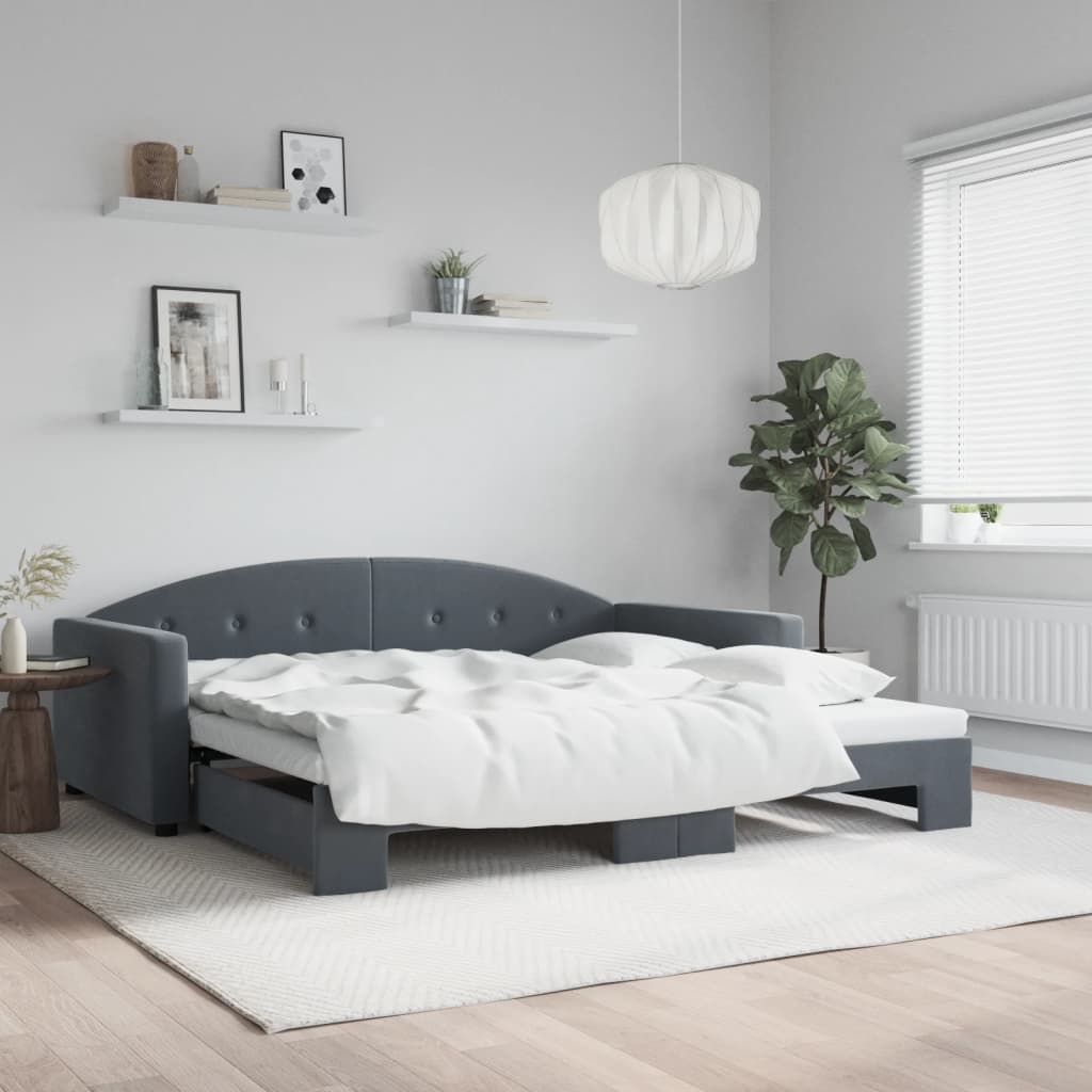 Slaapbank met onderschuifbed 100x200 cm fluweel donkergrijs is nu te koop bij PeponiXL, paradijselijk wonen!