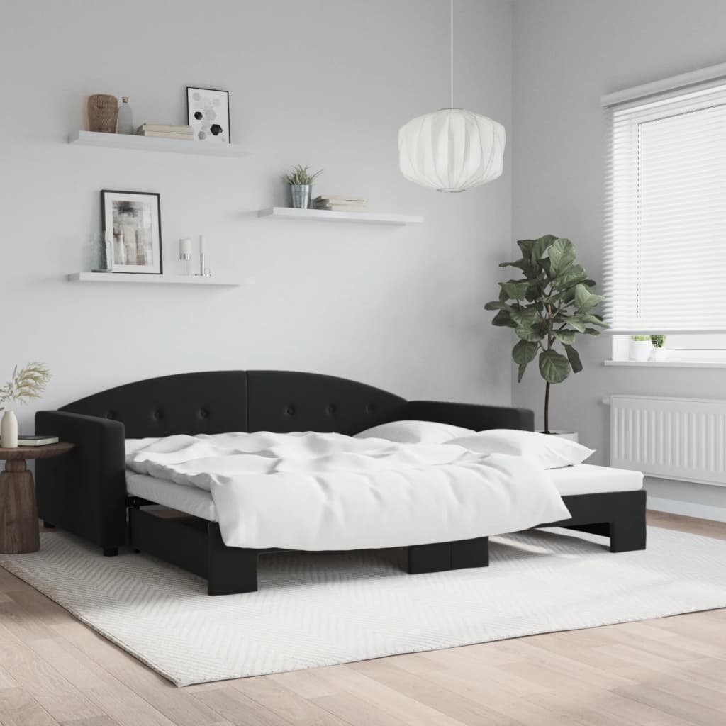 Slaapbank met onderschuifbed 100x200 cm fluweel zwart is nu te koop bij PeponiXL, paradijselijk wonen!