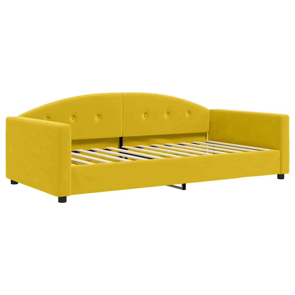 Slaapbank met onderschuifbed 100x200 cm fluweel geel