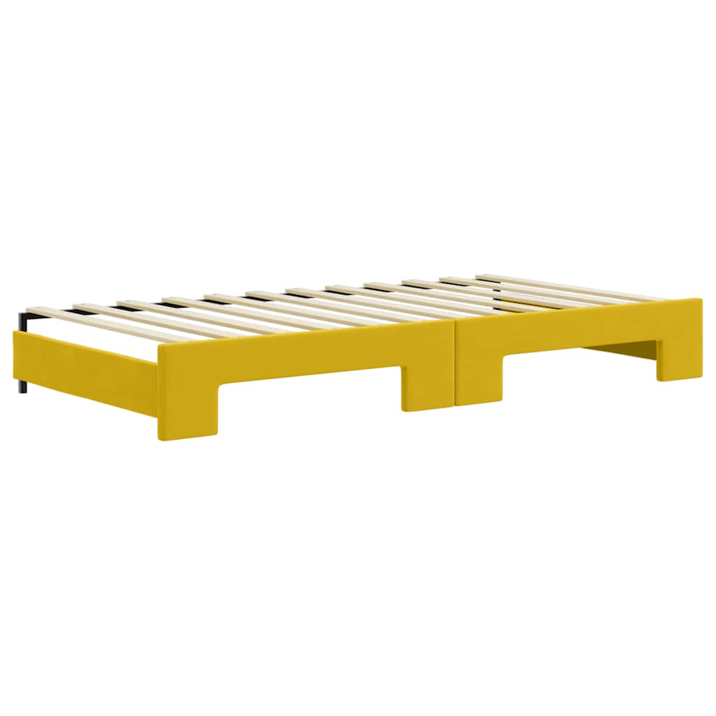 Slaapbank met onderschuifbed 100x200 cm fluweel geel