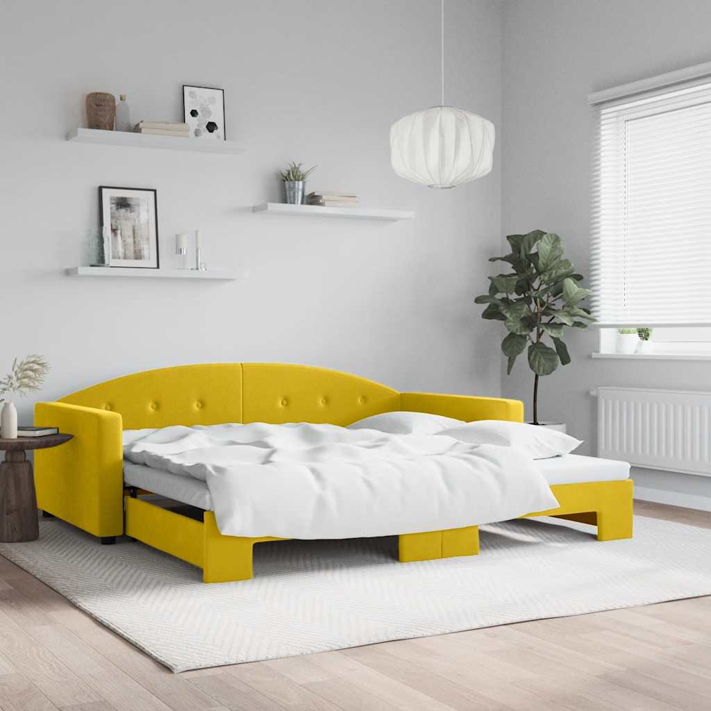 Slaapbank met onderschuifbed 100x200 cm fluweel geel