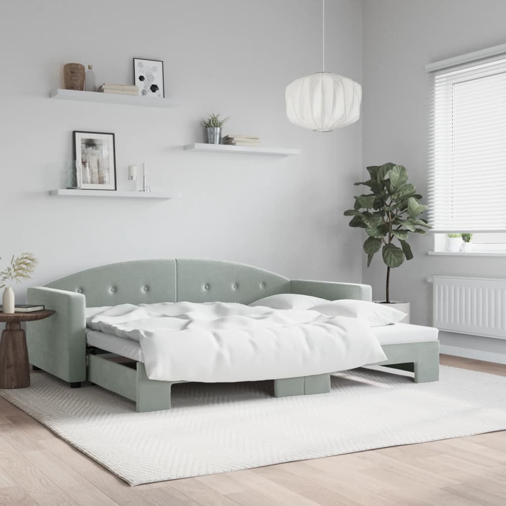 Slaapbank met onderschuifbed 90x190 cm fluweel lichtgrijs is nu te koop bij PeponiXL, paradijselijk wonen!