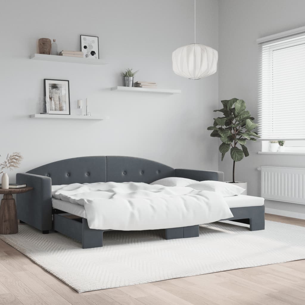 Slaapbank met onderschuifbed 90x190 cm fluweel donkergrijs is nu te koop bij PeponiXL, paradijselijk wonen!