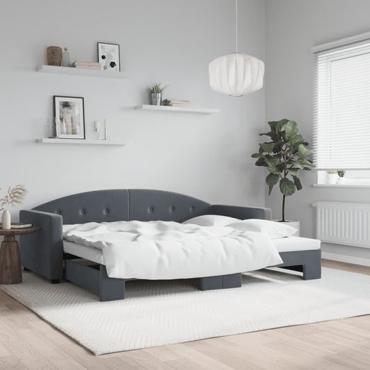Slaapbank met onderschuifbed 90x190 cm fluweel donkergrijs is nu te koop bij PeponiXL, paradijselijk wonen!