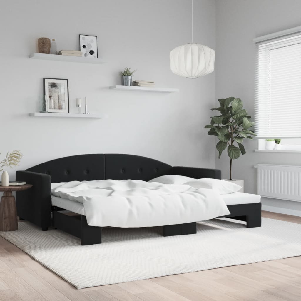 Slaapbank met onderschuifbed 90x190 cm fluweel zwart is nu te koop bij PeponiXL, paradijselijk wonen!
