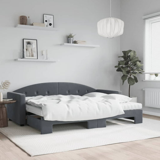Slaapbank onderschuifbed matrassen 80x200cm fluweel donkergrijs is nu te koop bij PeponiXL, paradijselijk wonen!
