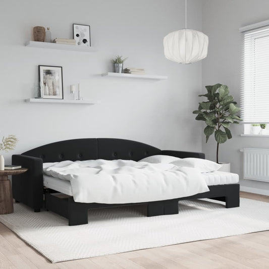 Slaapbank onderschuifbed en matrassen 80x200 cm fluweel zwart is nu te koop bij PeponiXL, paradijselijk wonen!