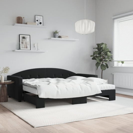Slaapbank onderschuifbed en matrassen 90x200 cm fluweel zwart is nu te koop bij PeponiXL, paradijselijk wonen!