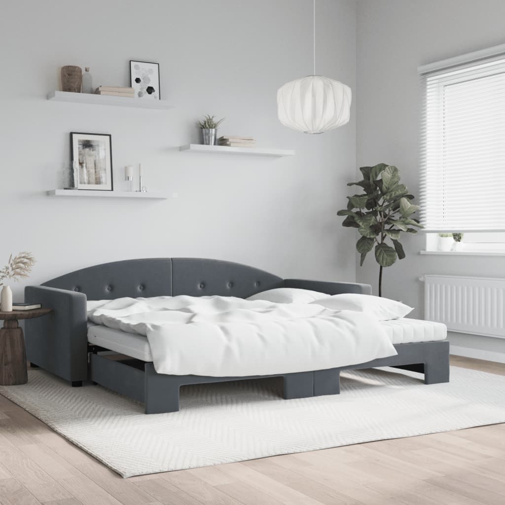 Slaapbank onderschuifbed matrassen 100x200cm fluweeldonkergrijs is nu te koop bij PeponiXL, paradijselijk wonen!