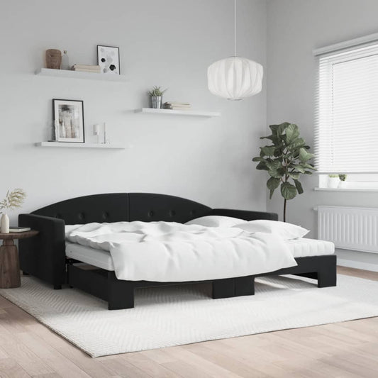 Slaapbank onderschuifbed en matrassen 100x200 cm fluweel zwart is nu te koop bij PeponiXL, paradijselijk wonen!
