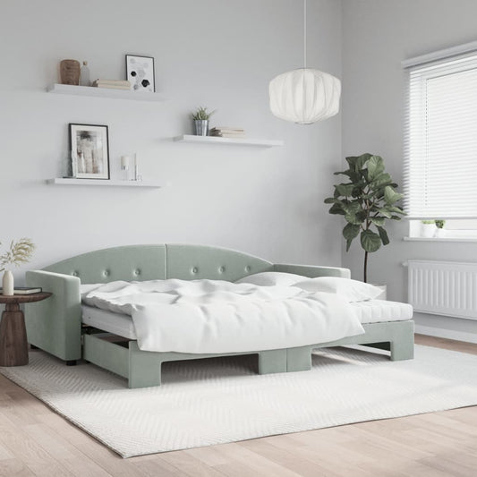 Slaapbank onderschuifbed matrassen 100x200cm fluweel lichtgrijs is nu te koop bij PeponiXL, paradijselijk wonen!