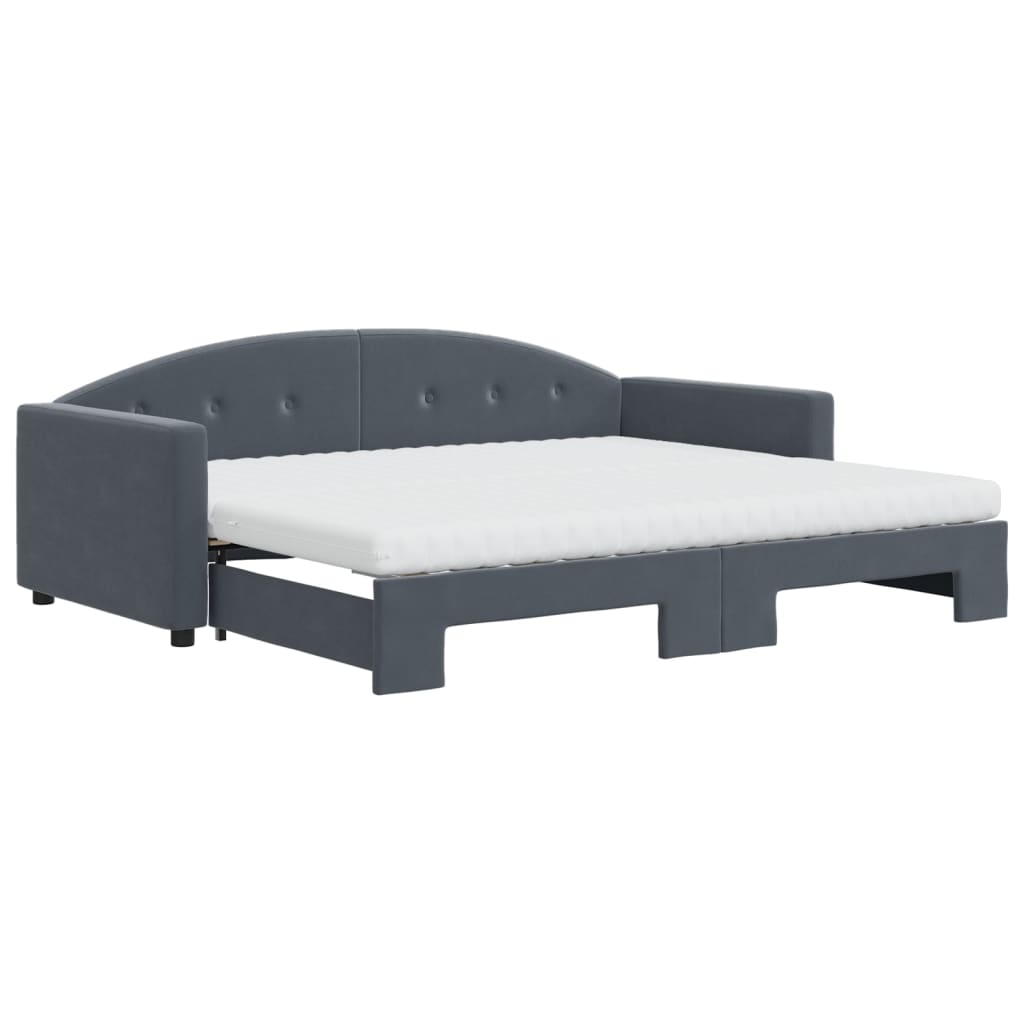 Slaapbank onderschuifbed matrassen 90x190cm fluweel donkergrijs is nu te koop bij PeponiXL, paradijselijk wonen!