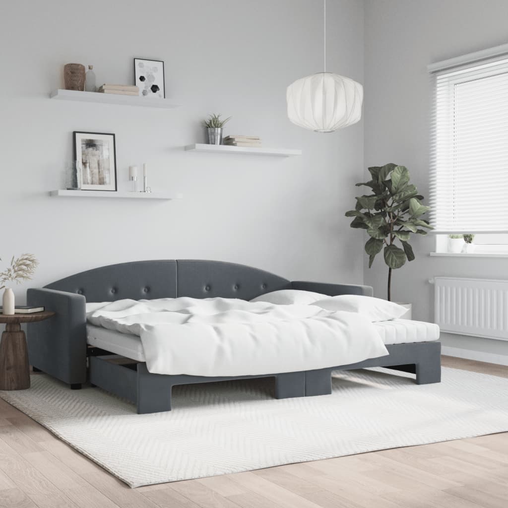 Slaapbank onderschuifbed matrassen 90x190cm fluweel donkergrijs is nu te koop bij PeponiXL, paradijselijk wonen!