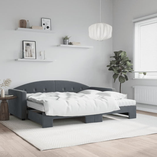 Slaapbank onderschuifbed matrassen 90x190cm fluweel donkergrijs is nu te koop bij PeponiXL, paradijselijk wonen!
