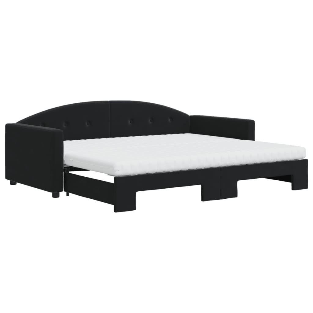 Slaapbank onderschuifbed en matrassen 90x190 cm fluweel zwart is nu te koop bij PeponiXL, paradijselijk wonen!