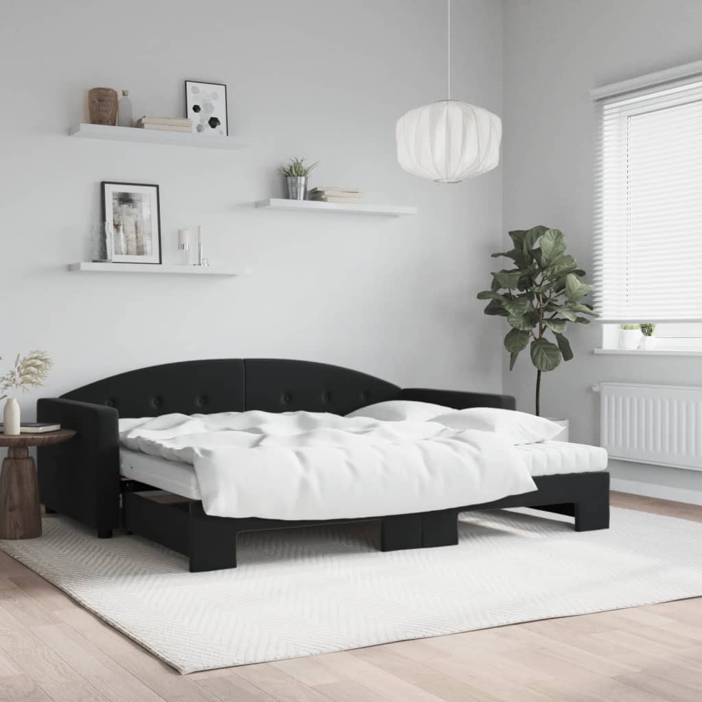 Slaapbank onderschuifbed en matrassen 90x190 cm fluweel zwart is nu te koop bij PeponiXL, paradijselijk wonen!