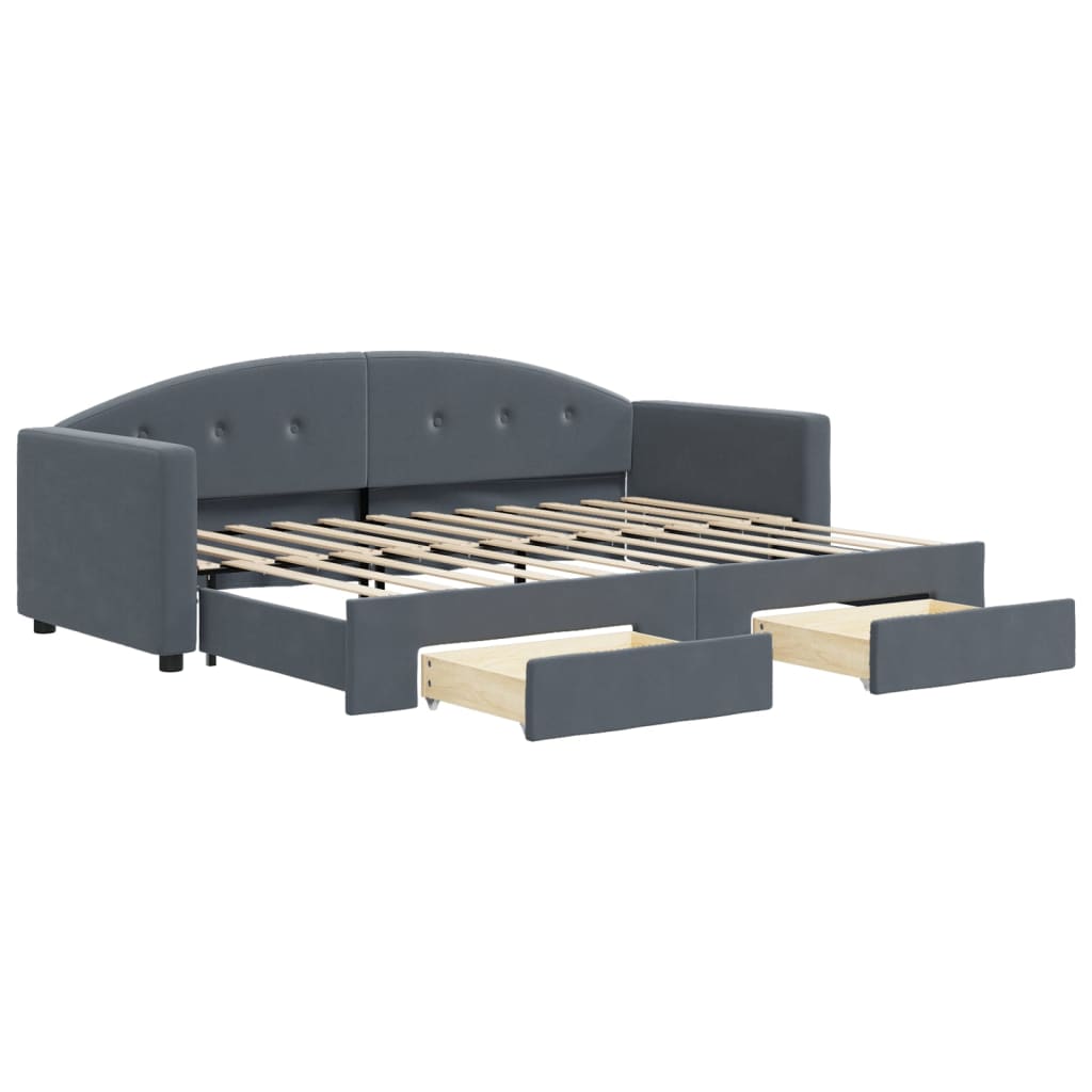 Slaapbank onderschuifbed en lades 80x200 cm fluweel donkergrijs is nu te koop bij PeponiXL, paradijselijk wonen!