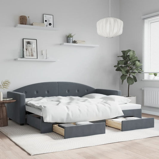 Slaapbank onderschuifbed en lades 80x200 cm fluweel donkergrijs is nu te koop bij PeponiXL, paradijselijk wonen!