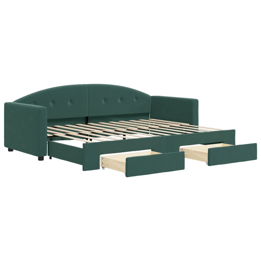 Slaapbank onderschuifbed en lades 80x200 cm fluweel donkergroen is nu te koop bij PeponiXL, paradijselijk wonen!