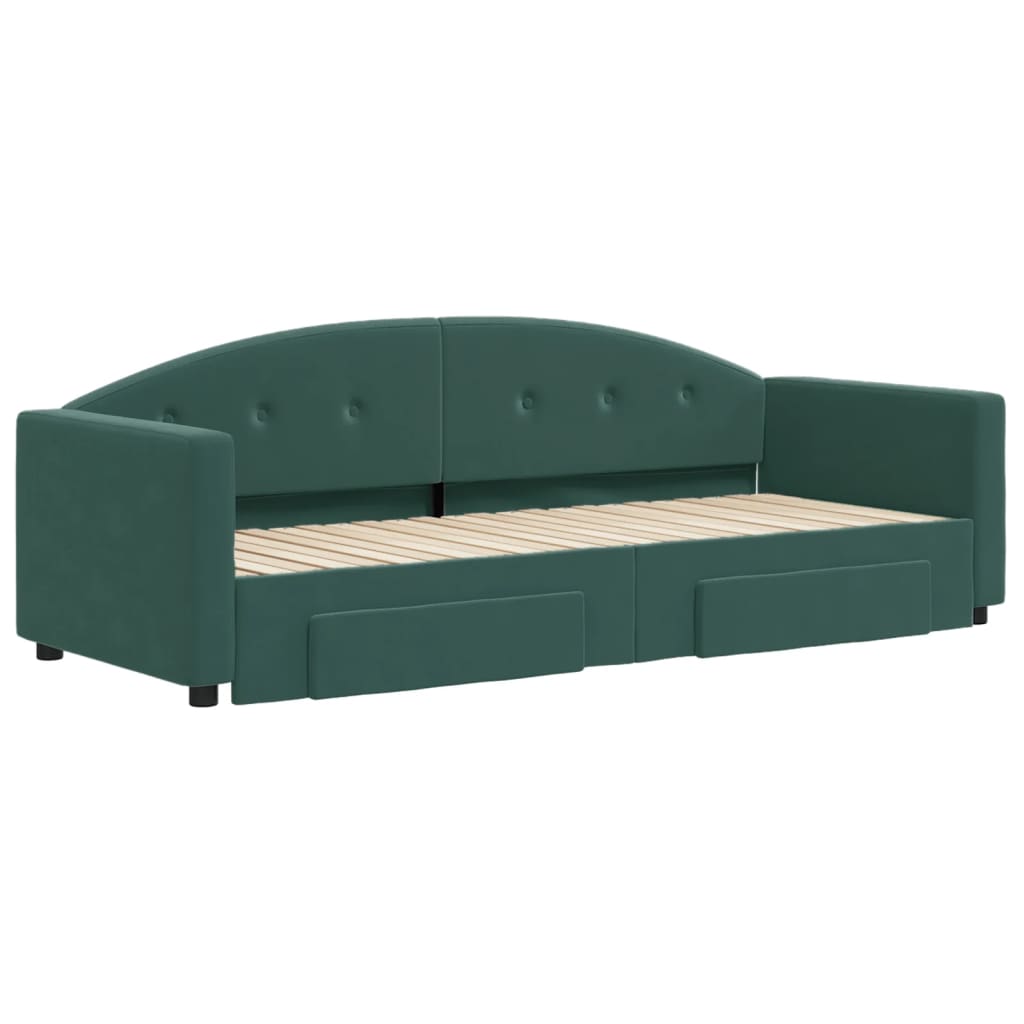 Slaapbank onderschuifbed en lades 80x200 cm fluweel donkergroen is nu te koop bij PeponiXL, paradijselijk wonen!