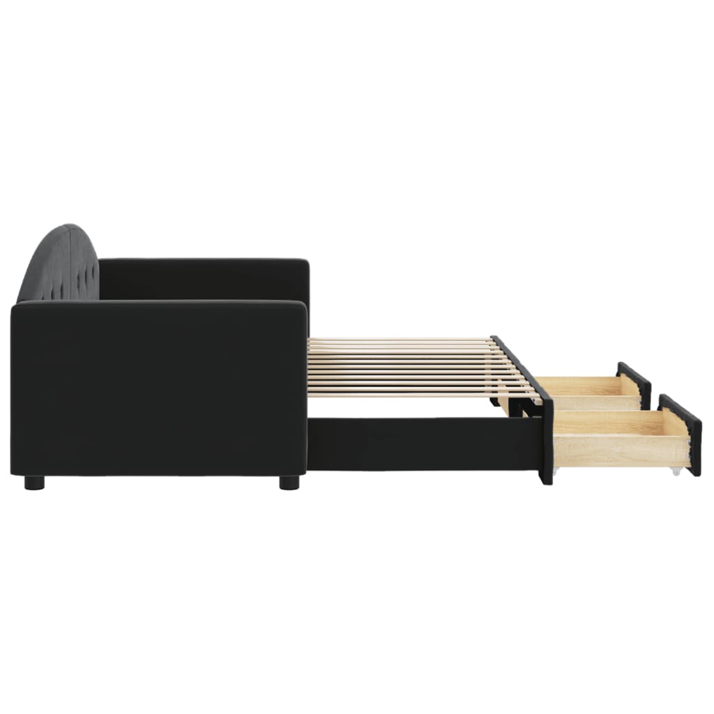 Slaapbank met onderschuifbed en lades 80x200 cm fluweel zwart is nu te koop bij PeponiXL, paradijselijk wonen!
