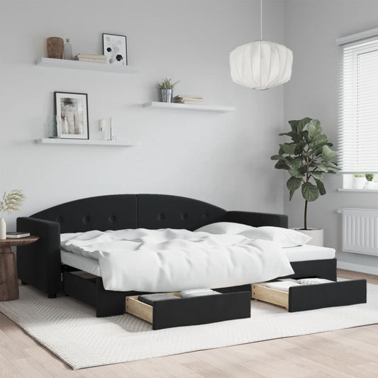 Slaapbank met onderschuifbed en lades 80x200 cm fluweel zwart is nu te koop bij PeponiXL, paradijselijk wonen!