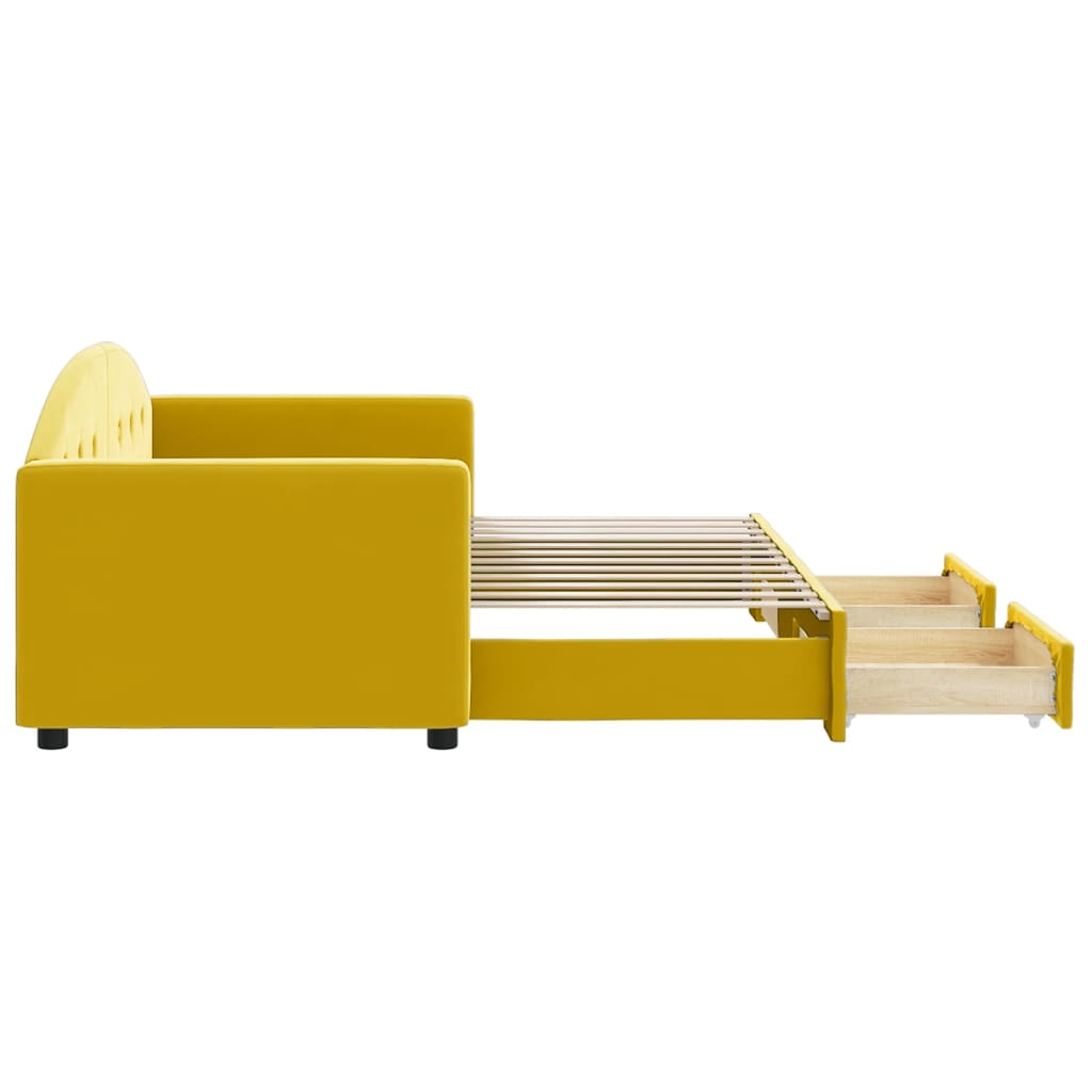 Slaapbank met onderschuifbed en lades 80x200 cm fluweel geel is nu te koop bij PeponiXL, paradijselijk wonen!