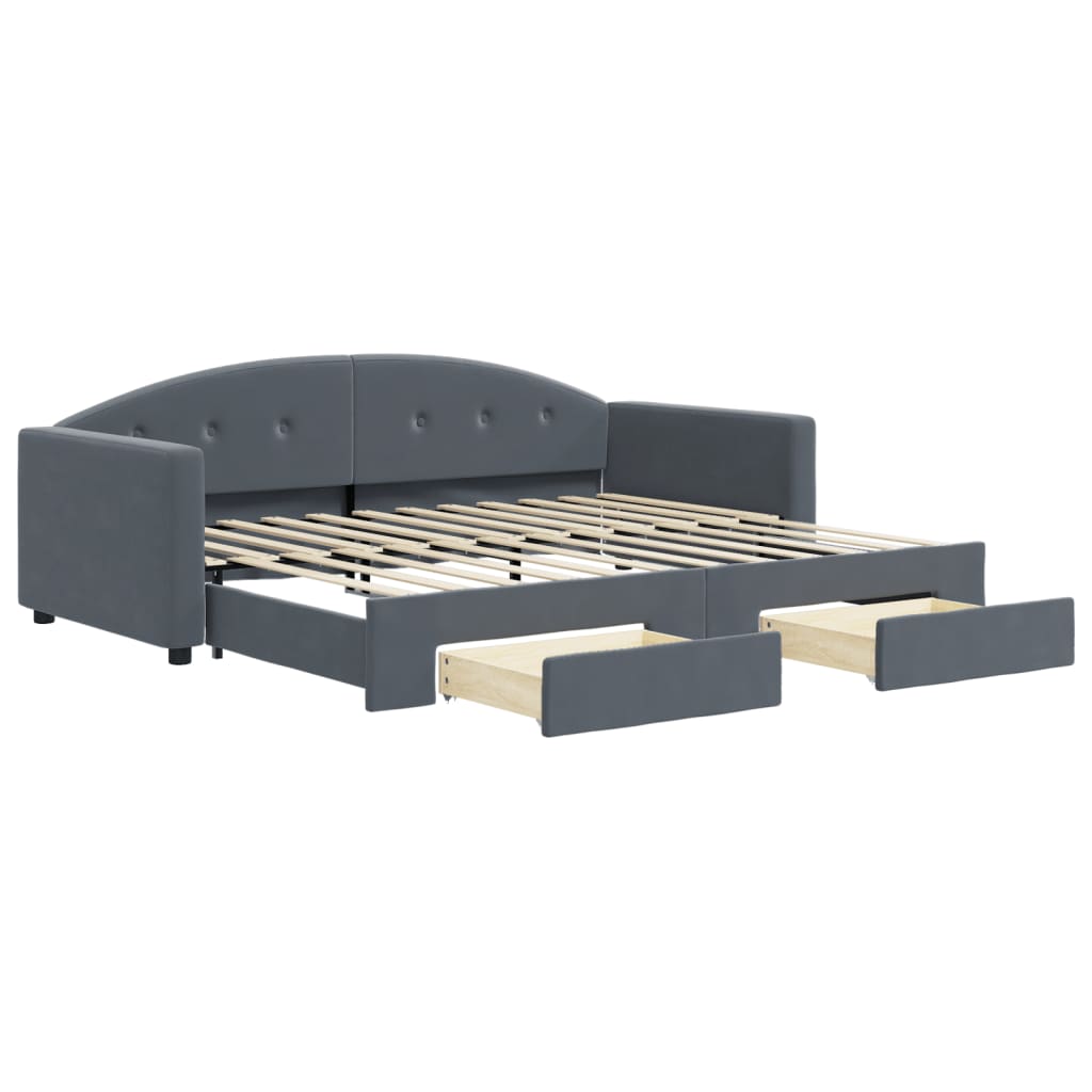 Slaapbank onderschuifbed en lades 90x200 cm fluweel donkergrijs is nu te koop bij PeponiXL, paradijselijk wonen!