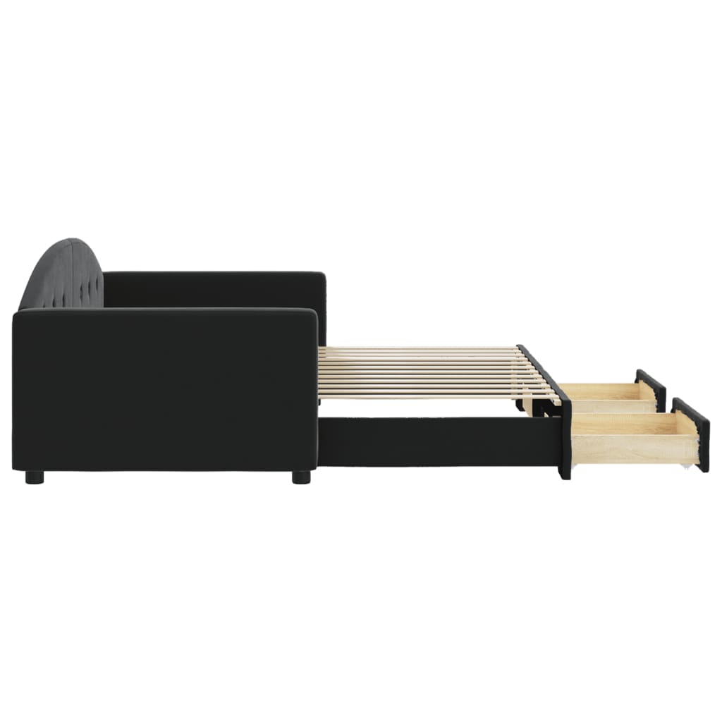 Slaapbank met onderschuifbed en lades 90x200 cm fluweel zwart is nu te koop bij PeponiXL, paradijselijk wonen!
