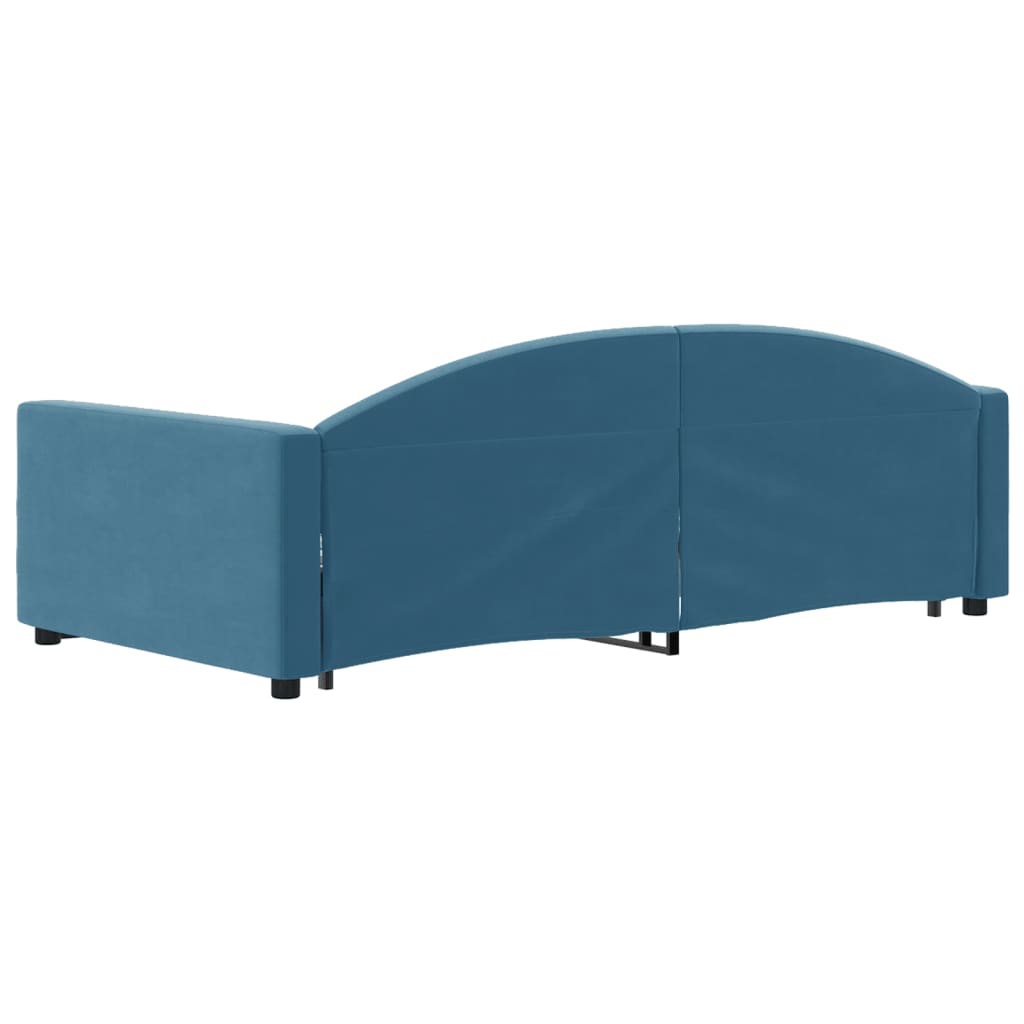 Slaapbank met onderschuifbed en lades 100x200 cm fluweel blauw is nu te koop bij PeponiXL, paradijselijk wonen!