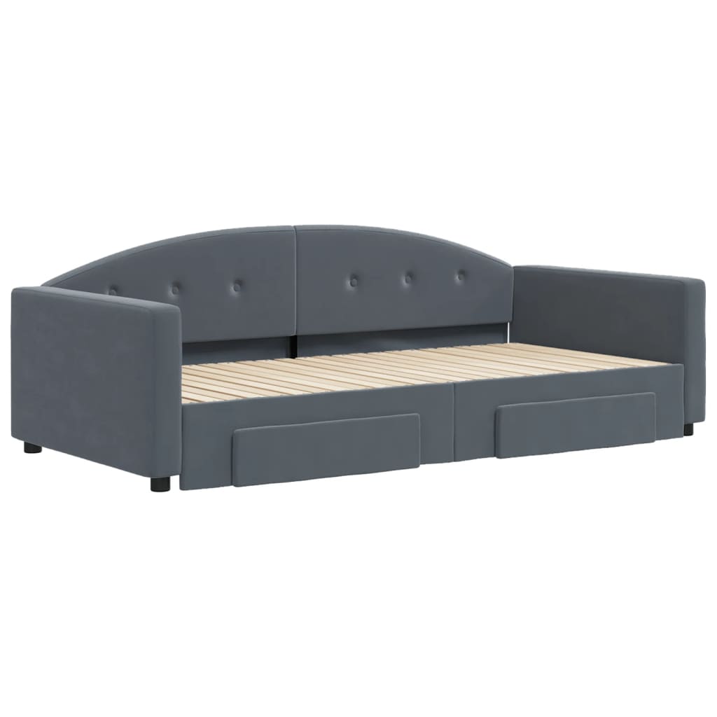 Slaapbank onderschuifbed lades 100x200 cm fluweel donkergrijs is nu te koop bij PeponiXL, paradijselijk wonen!
