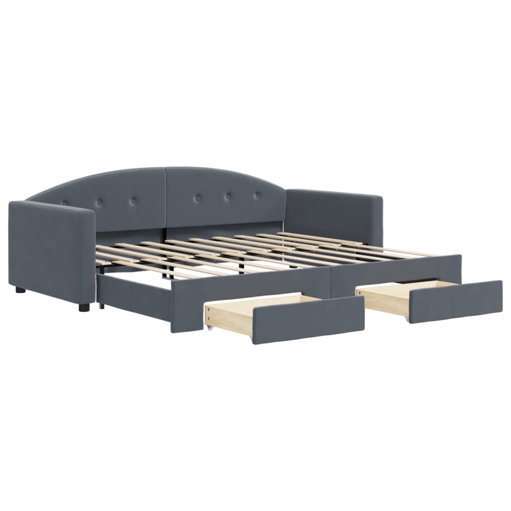 Slaapbank onderschuifbed en lades 90x190 cm fluweel donkergrijs is nu te koop bij PeponiXL, paradijselijk wonen!