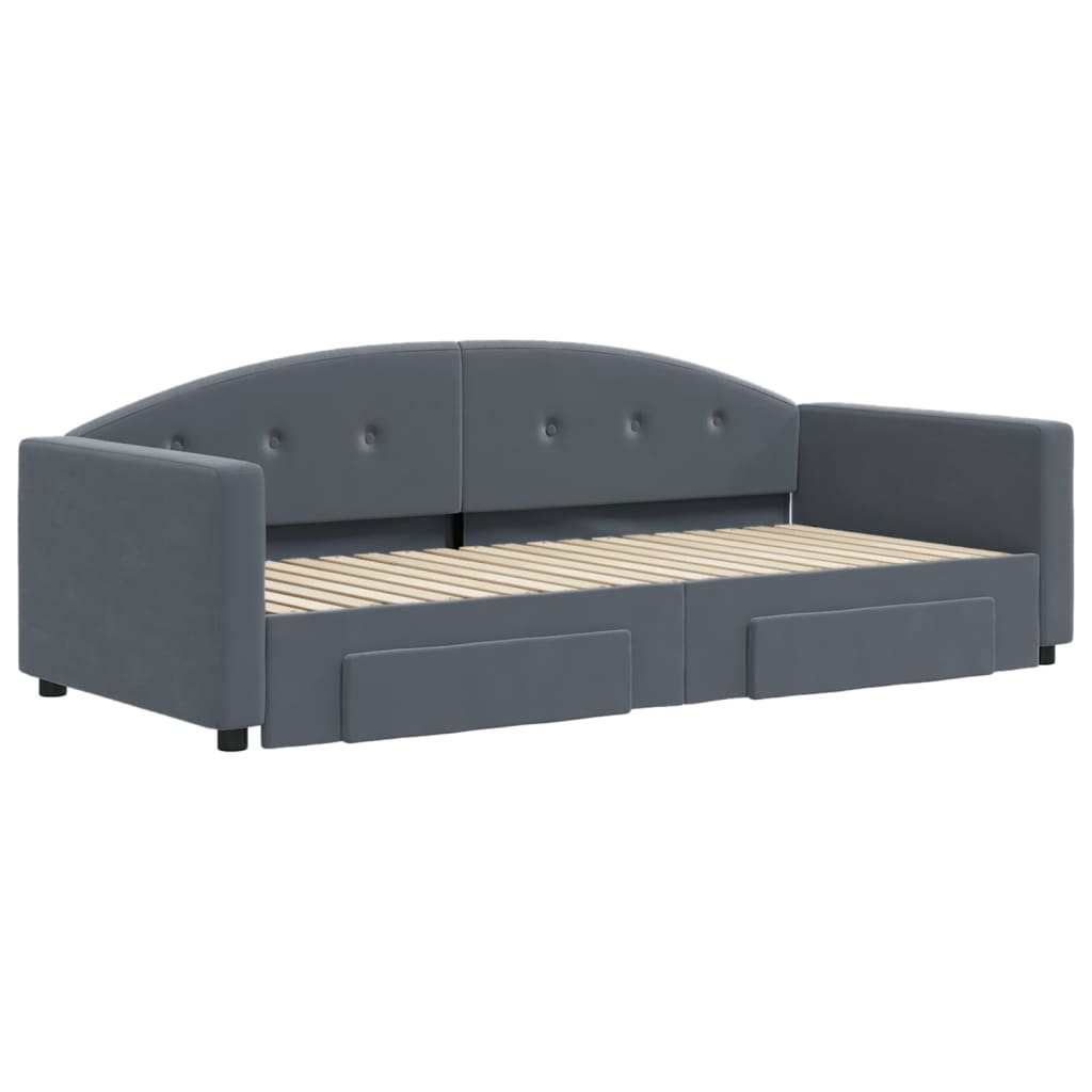 Slaapbank onderschuifbed en lades 90x190 cm fluweel donkergrijs is nu te koop bij PeponiXL, paradijselijk wonen!
