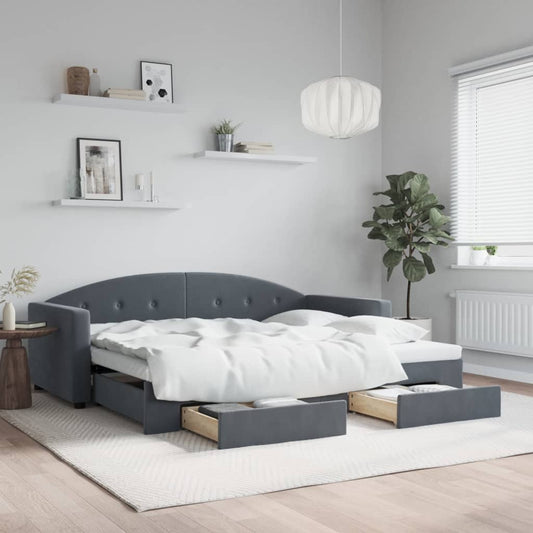 Slaapbank onderschuifbed en lades 90x190 cm fluweel donkergrijs is nu te koop bij PeponiXL, paradijselijk wonen!