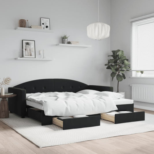 Slaapbank met onderschuifbed en lades 90x190 cm fluweel zwart is nu te koop bij PeponiXL, paradijselijk wonen!