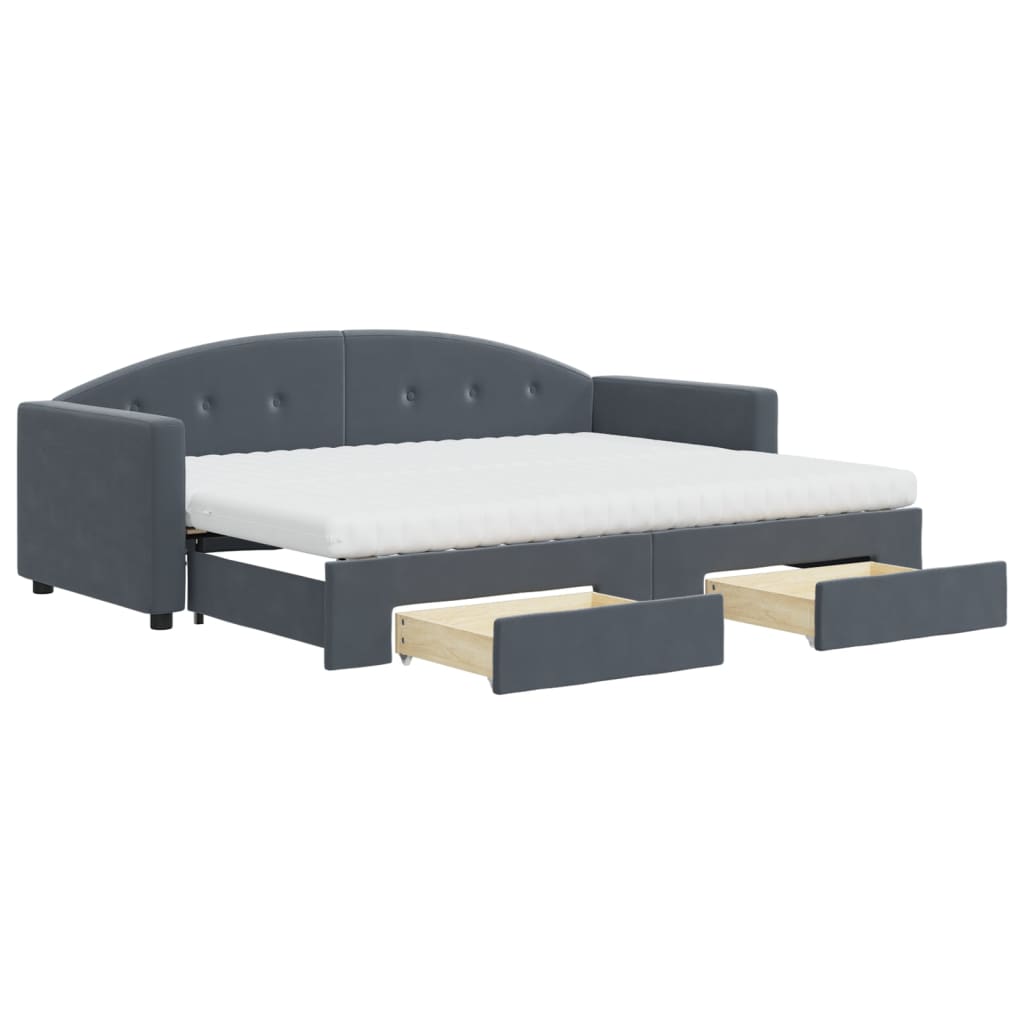 Slaapbank onderschuifbed en lades 80x200 cm fluweel donkergrijs is nu te koop bij PeponiXL, paradijselijk wonen!