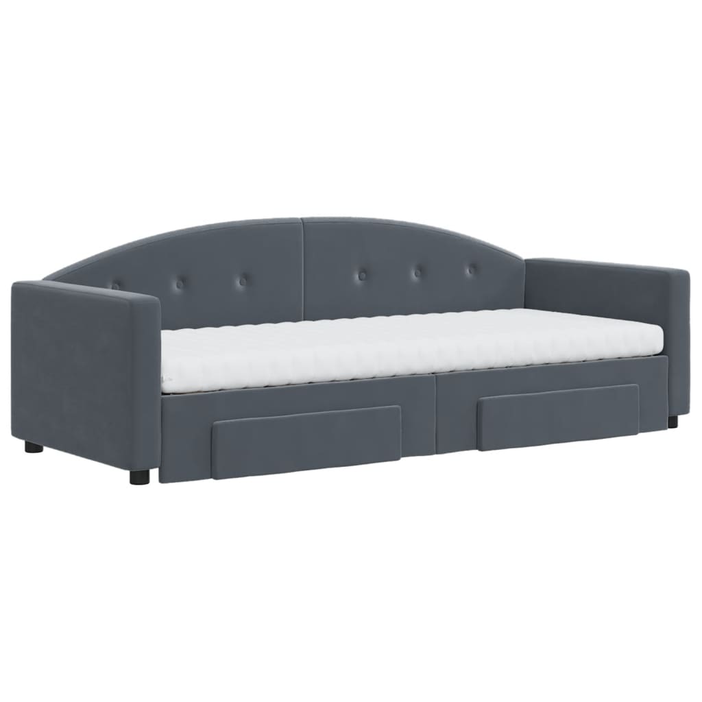 Slaapbank onderschuifbed en lades 80x200 cm fluweel donkergrijs is nu te koop bij PeponiXL, paradijselijk wonen!