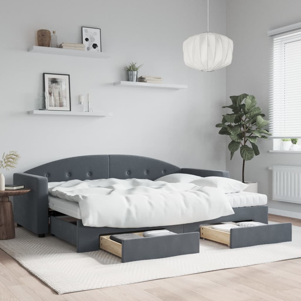 Slaapbank onderschuifbed en lades 80x200 cm fluweel donkergrijs is nu te koop bij PeponiXL, paradijselijk wonen!